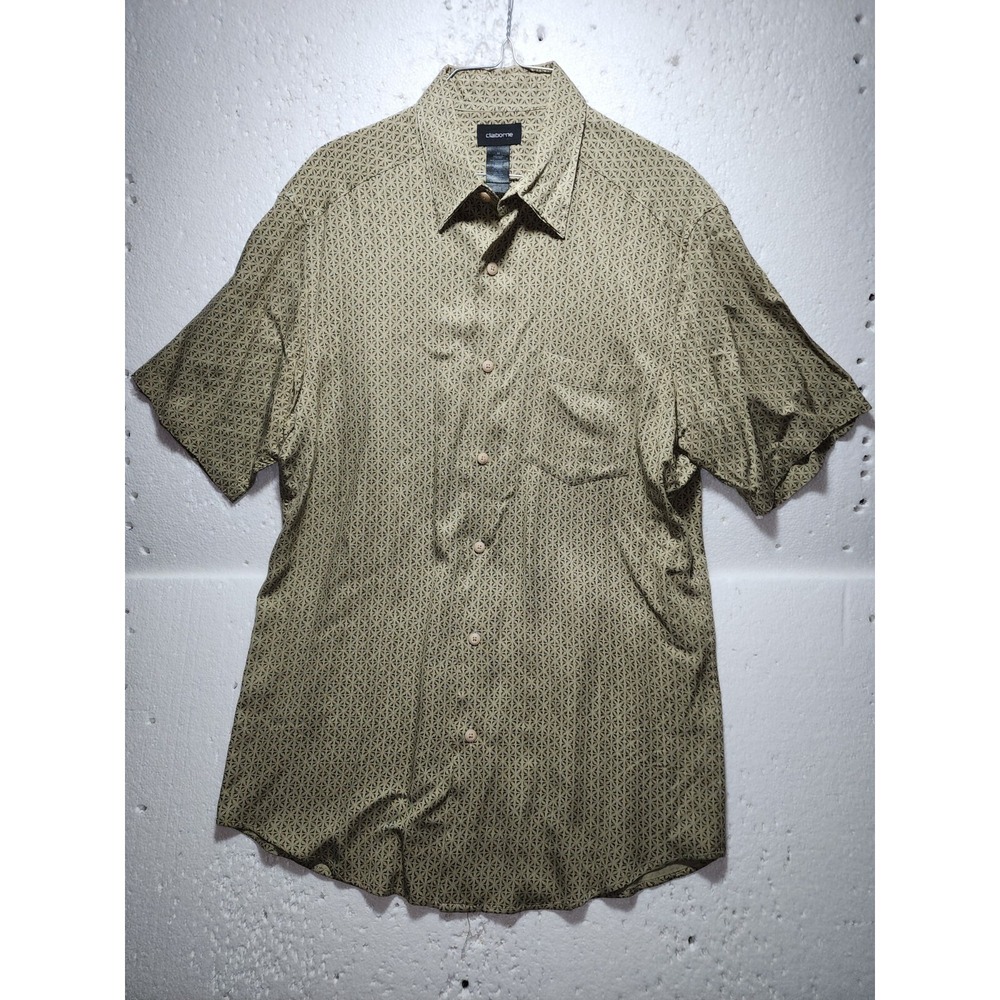 Claiborne Shirt Men Medium Brown Printed Short Sleeve Collared Button Up